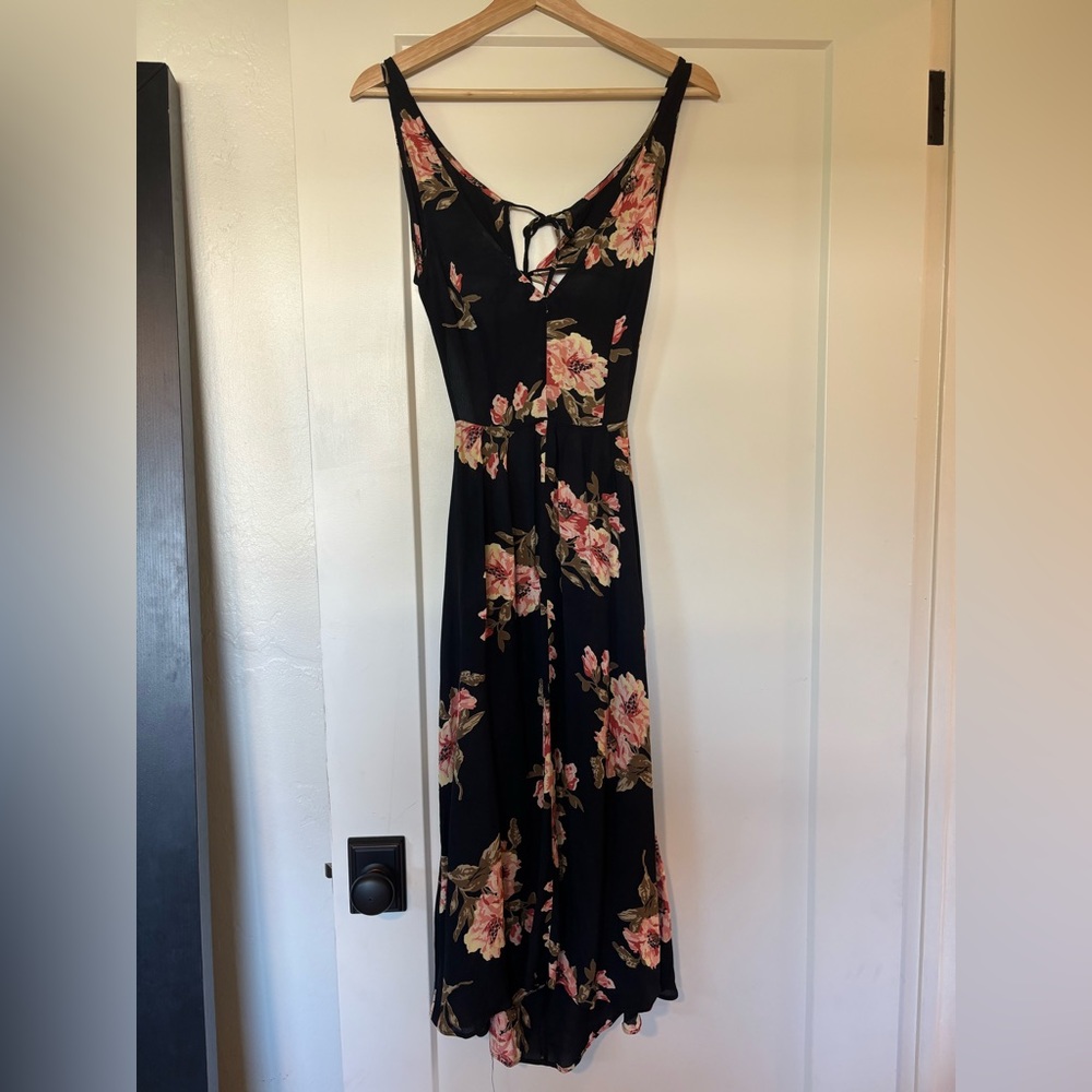Reformation Black and Pink Floral Midi Dress